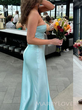 Sweetheart Blue Satin Mermaid Long Evening Prom Dresses, MR9314