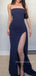 Simple Strapless Navy Blue Mermaid Long Evening Prom Dresses, MR9319