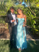 Sexy Blue Satin Mermaid Side Slit Long Evening Prom Dresses, MR9327