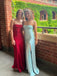 Sexy Blue Satin Mermaid Side Slit Long Evening Prom Dresses, MR9327