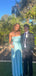 Sexy Blue Satin Mermaid Side Slit Long Evening Prom Dresses, MR9327