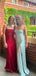 Sexy Blue Satin Mermaid Side Slit Long Evening Prom Dresses, MR9327