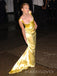 Formal Mermaid Yellow Satin Long Evening Prom Dresses, MR9331