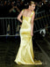 Formal Mermaid Yellow Satin Long Evening Prom Dresses, MR9331