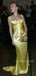 Formal Mermaid Yellow Satin Long Evening Prom Dresses, MR9331