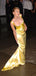 Formal Mermaid Yellow Satin Long Evening Prom Dresses, MR9331
