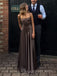 Spaghetti Straps Brown Satin Long Evening Prom Dresses, A-line Prom Dress, MR9343