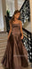 Spaghetti Straps Brown Satin Long Evening Prom Dresses, A-line Prom Dress, MR9343