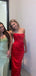 Strapless Red Satin Mermaid Long Evening Prom Dresses, MR9345