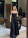 Elegant Black Satin A-line Long Evening Prom Dresses, MR9347