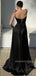 Elegant Black Satin A-line Long Evening Prom Dresses, MR9347