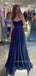 Sparkly Blue Sequins Long Evening Prom Dresses, A-line Prom Dress, MR9348