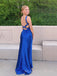 Gorgeous Mermaid Satin V-neck Long Evening Prom Dresses, Backless Prom Dress, MR9351