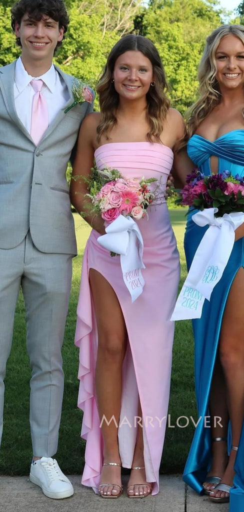 Lovely High Slit Mermaid Long Evening Prom Dresses, Strapless Prom Dress, MR9352