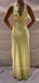 Yellow Satin Mermaid Long Evening Prom Dresses, Deep V-neck Prom Dress, MR9354