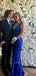 Yellow Satin Mermaid Long Evening Prom Dresses, Deep V-neck Prom Dress, MR9354