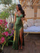 Sheath Spaghetti Straps Mermaid Elastic Satin Long Evening Prom Dresses, Side Slit Prom Dress, MR9357