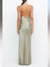 Deep V-neck Yellow Satin Mermaid Long Evening Prom Dresses, Spaghetti Straps Prom Dress, MR9360