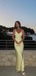 Deep V-neck Yellow Satin Mermaid Long Evening Prom Dresses, Spaghetti Straps Prom Dress, MR9360