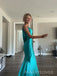 Simple Blue Satin Mermaid Long Evening Prom Dresses, V-neck Prom Dress, MR9361