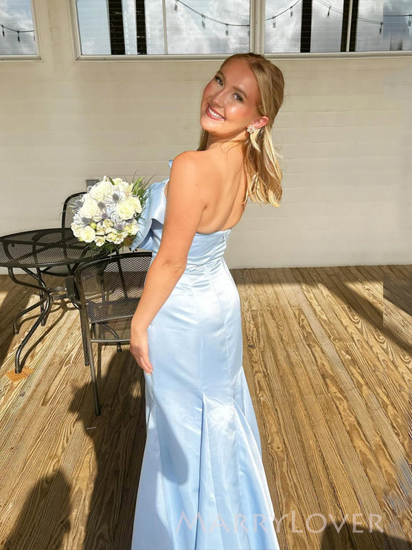 Blue Satin Mermaid Sweetheart Long Evening Prom Dresses, MR9362