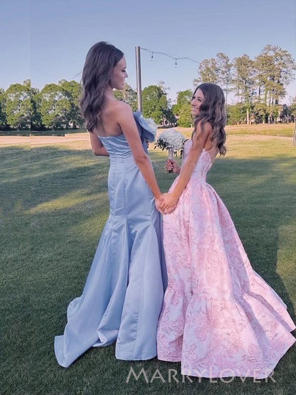 Blue Satin Mermaid Sweetheart Long Evening Prom Dresses, MR9362