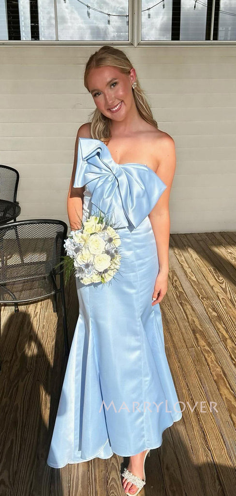 Blue Satin Mermaid Sweetheart Long Evening Prom Dresses, MR9362