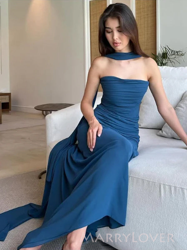 Strapless Dark Blue Mermaid Long Evening Prom Dresses, MR9363