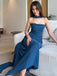 Strapless Dark Blue Mermaid Long Evening Prom Dresses, MR9363
