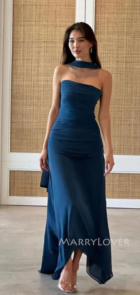 Strapless Dark Blue Mermaid Long Evening Prom Dresses, MR9363