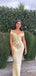 Popular Yellow Satin Mermaid Long Evening Prom Dresses, Backless Prom Dress, MR9364
