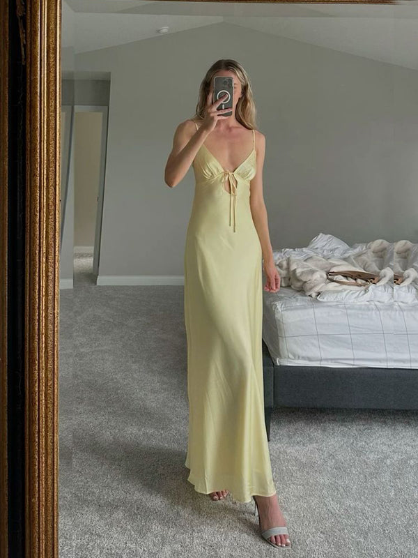 Simple V-neck Spaghetti Straps Mermaid Long Evening Prom Dresses, MR9367