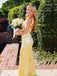 Lovely Backless Yellow Satin V-neck Long Evening Prom Dresses, Mermaid Prom Dress, MR9368