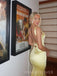 Lovely Backless Yellow Satin V-neck Long Evening Prom Dresses, Mermaid Prom Dress, MR9368