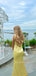 Lovely Backless Yellow Satin V-neck Long Evening Prom Dresses, Mermaid Prom Dress, MR9368
