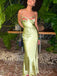 Lovely Sage Green Satin Mermaid Long Evening Prom Dresses, Spaghetti Straps Prom Dress, MR9376