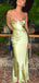 Lovely Sage Green Satin Mermaid Long Evening Prom Dresses, Spaghetti Straps Prom Dress, MR9376