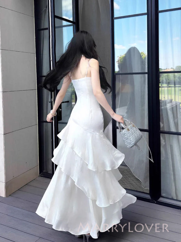 Beautiful Ivory Mermaid Spaghetti Straps Long Evening Prom Dresses, Wedding Dress, MR9381