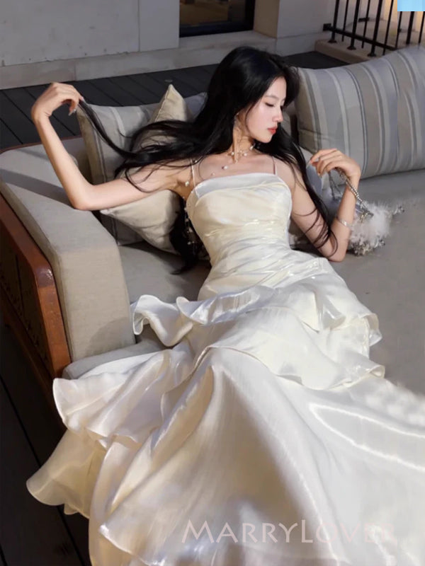 Beautiful Ivory Mermaid Spaghetti Straps Long Evening Prom Dresses, Wedding Dress, MR9381