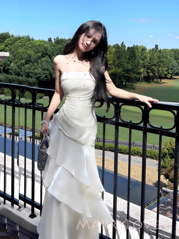 Beautiful Ivory Mermaid Spaghetti Straps Long Evening Prom Dresses, Wedding Dress, MR9381