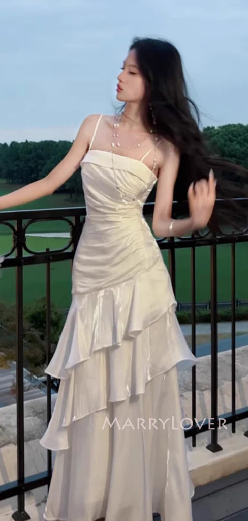 Beautiful Ivory Mermaid Spaghetti Straps Long Evening Prom Dresses, Wedding Dress, MR9381
