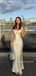 Simple Mermaid White Satin Spaghetti Straps Long Evening Prom Dresses, MR9384