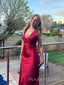 Gorgeous Burgundy Satin V-neck Mermaid Long Evening Prom Dresses, MR9387