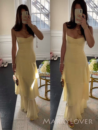 Sexy Chiffon Mermaid Spaghetti Straps Long Evening Prom Dresses, MR9390