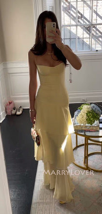 Sexy Chiffon Mermaid Spaghetti Straps Long Evening Prom Dresses, MR9390