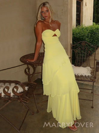 Sweetheart Chiffon A-line Long Evening Prom Dresses, MR9404