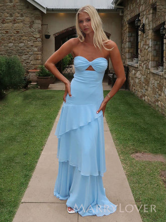 Sweetheart Chiffon A-line Long Evening Prom Dresses, MR9404