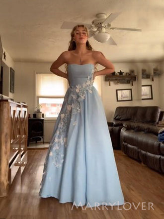 Formal Blue A-line Appliques Long Evening Prom Dresses, Sweetheart prom dress, MR9406