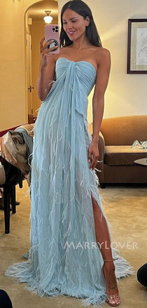 Unique Blue Chiffon Sweetheart A-line Long Evening Prom Dresses, MR9409