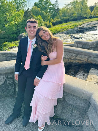 Sweetheart Pink Chiffon Long Evening Prom Dresses, A-line Prom Dress, MR9417